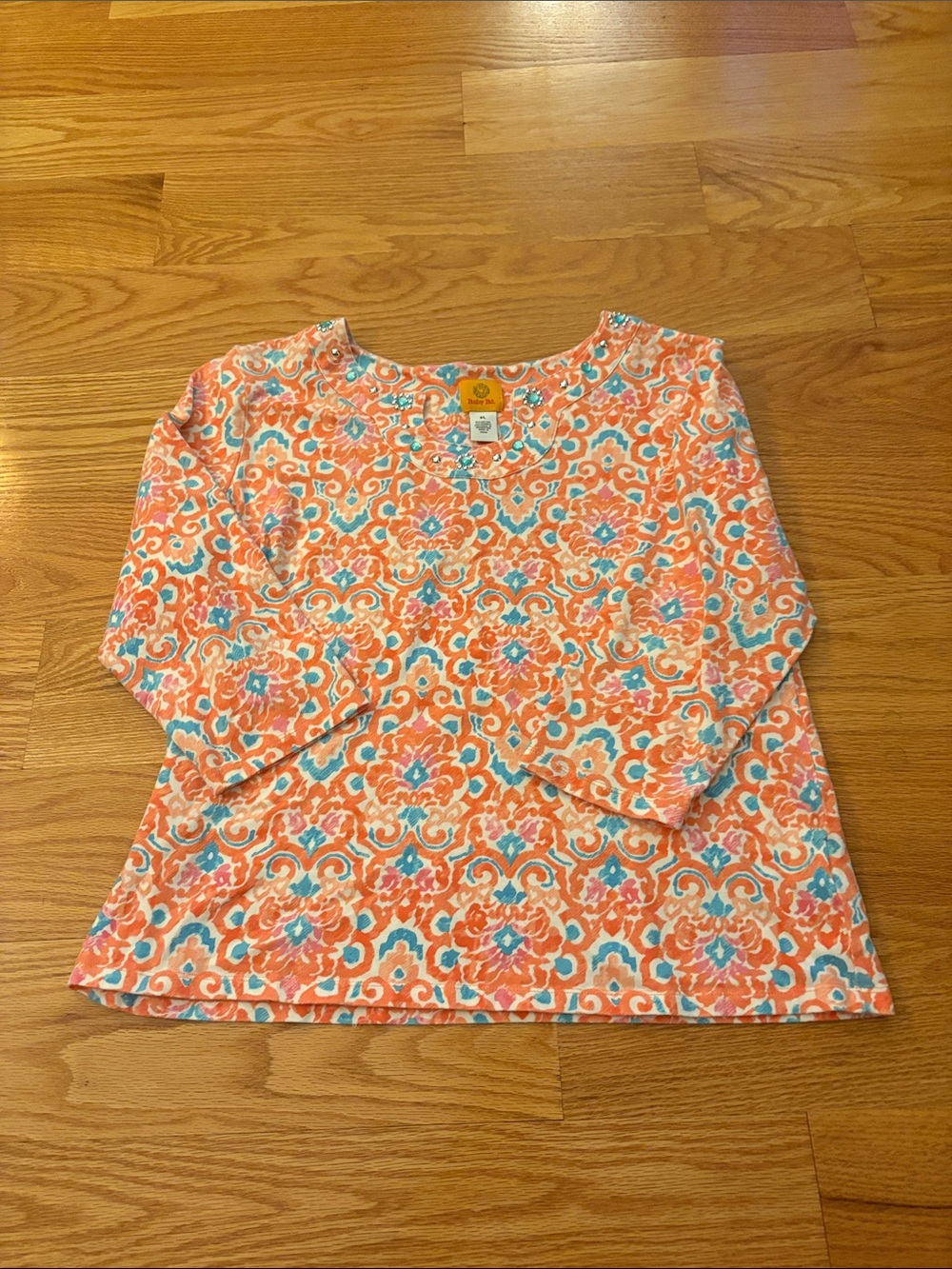 Ruby Rd. Orange & Turquoise Patterned Long-Sleeve Top - Picture 2 of 5